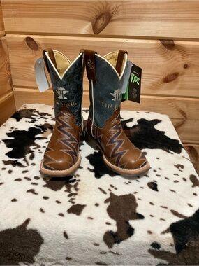 Tin Haul Kids Brown and Blue Western Pull-On Cowboy Boots